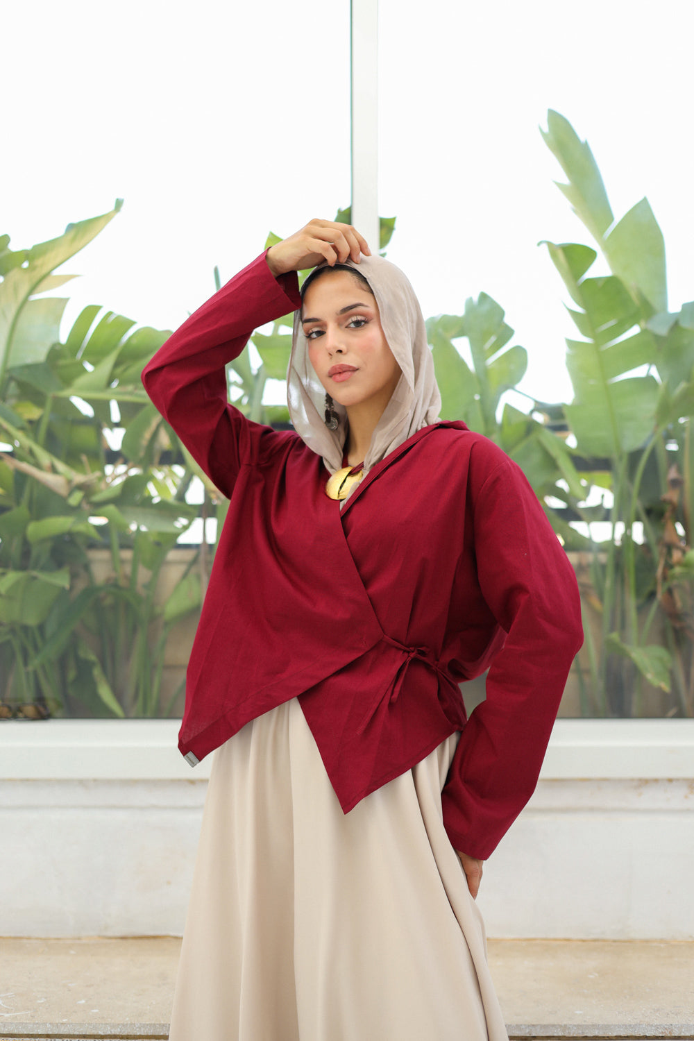 Chic-Cross Poplin Shirt (Burgundy)