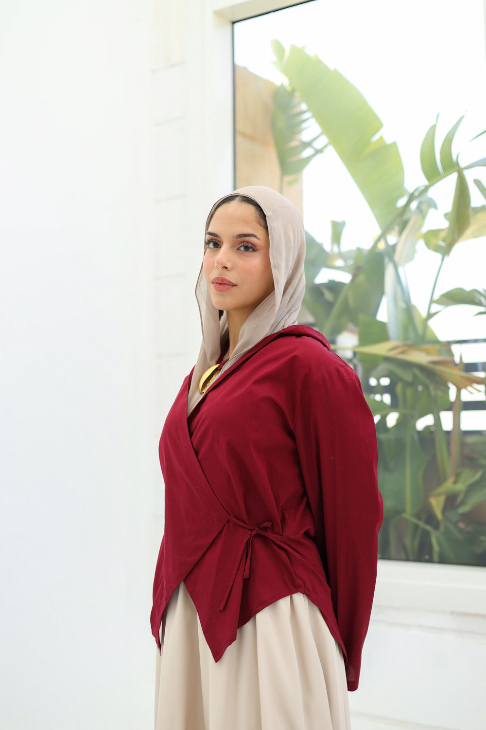 Chic-Cross Poplin Shirt (Burgundy)