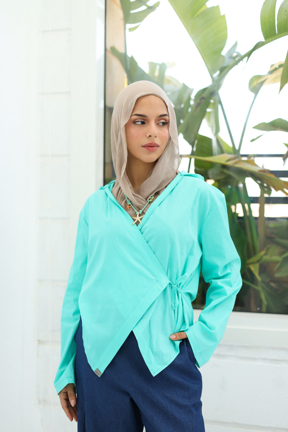 Chic-Cross Poplin Shirt (Turquoise)