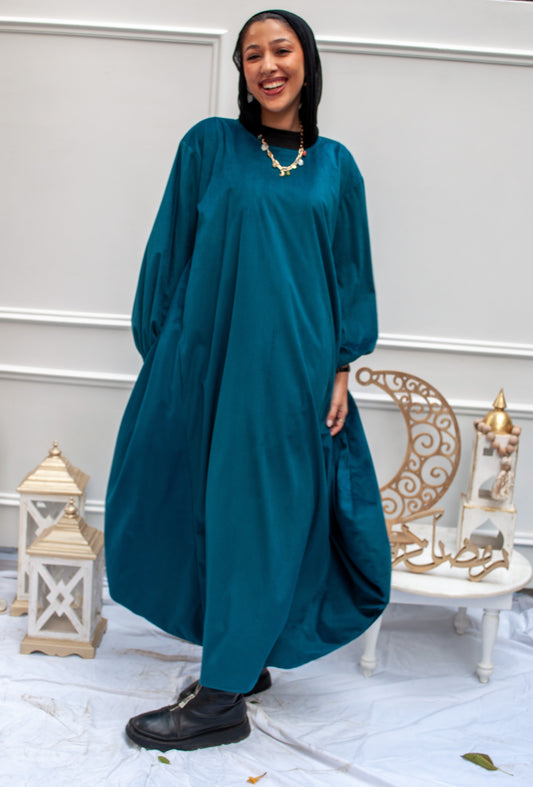 Velvet Balloon dress (Petrol)