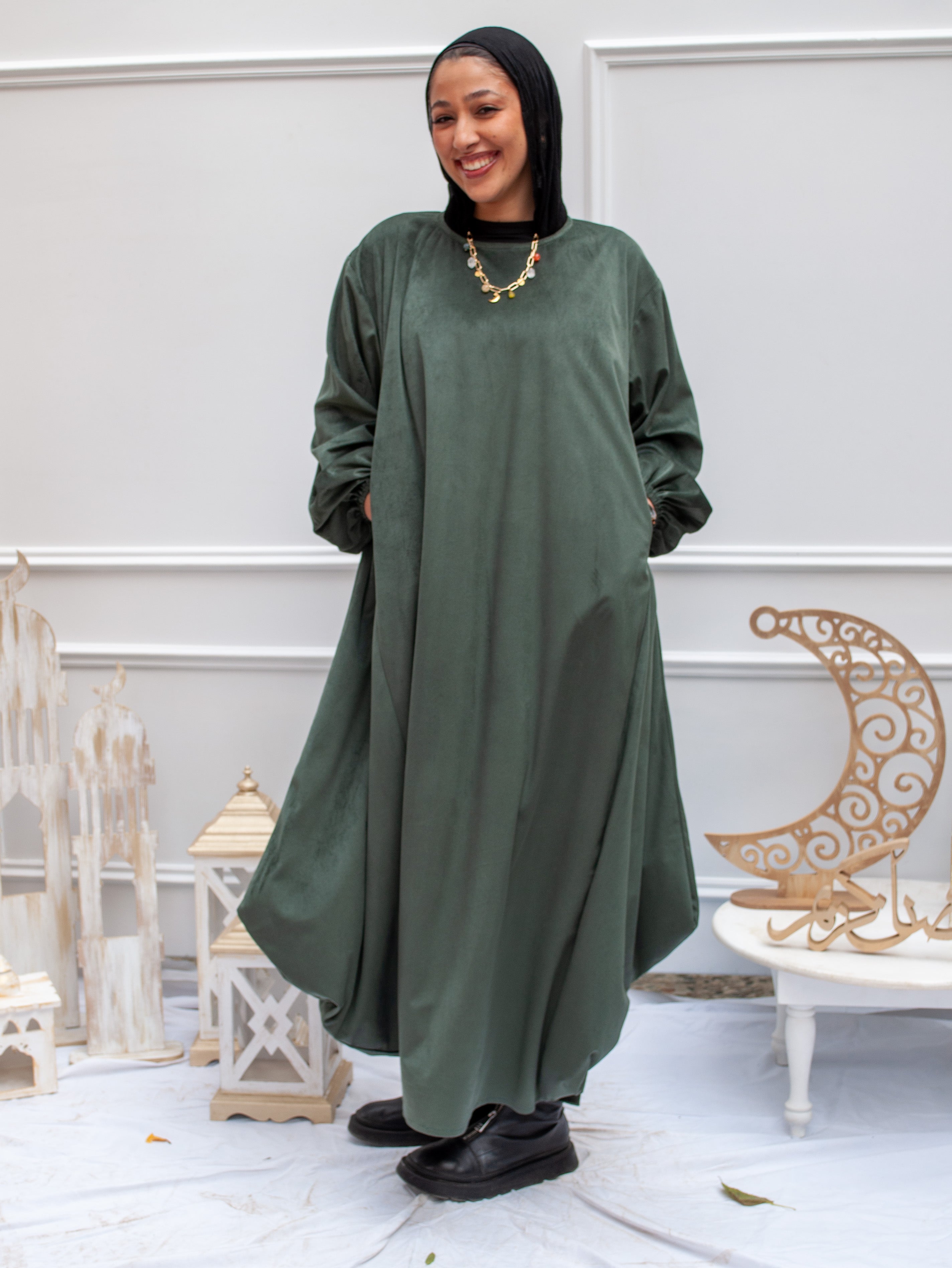 Velvet Balloon dress (Olive)