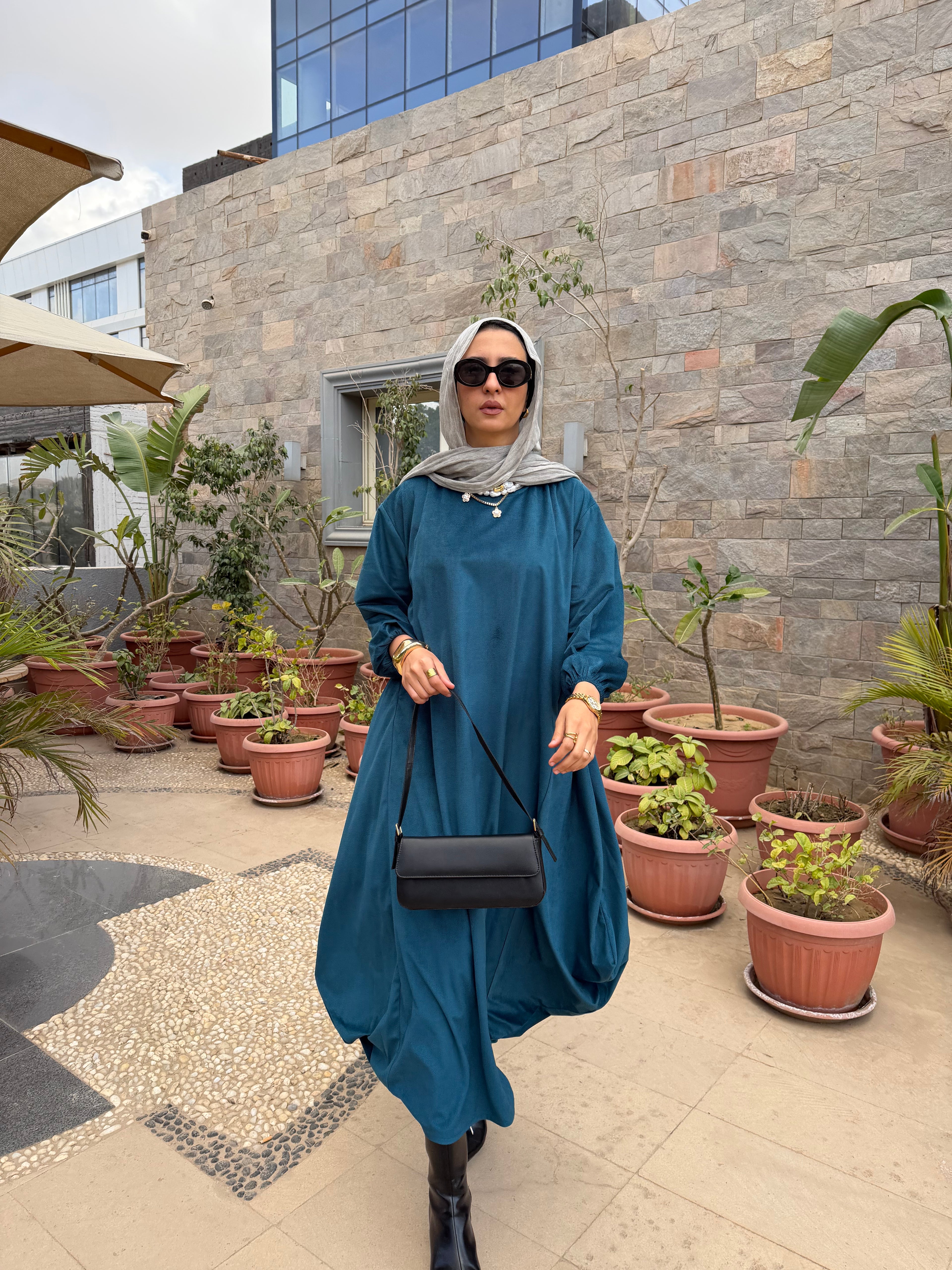 Velvet Balloon dress (Petrol)