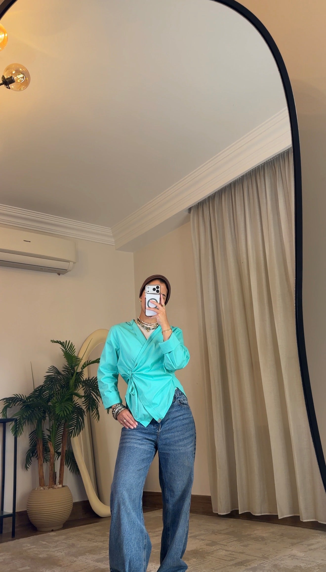 Chic-Cross Poplin Shirt (Turquoise)