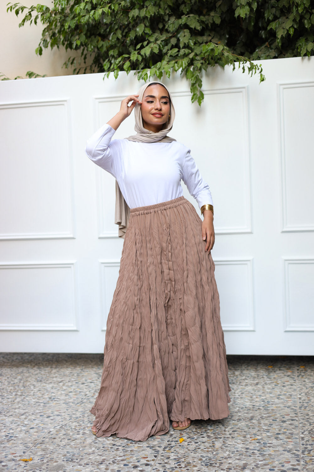 Crushed Skirt- Beige